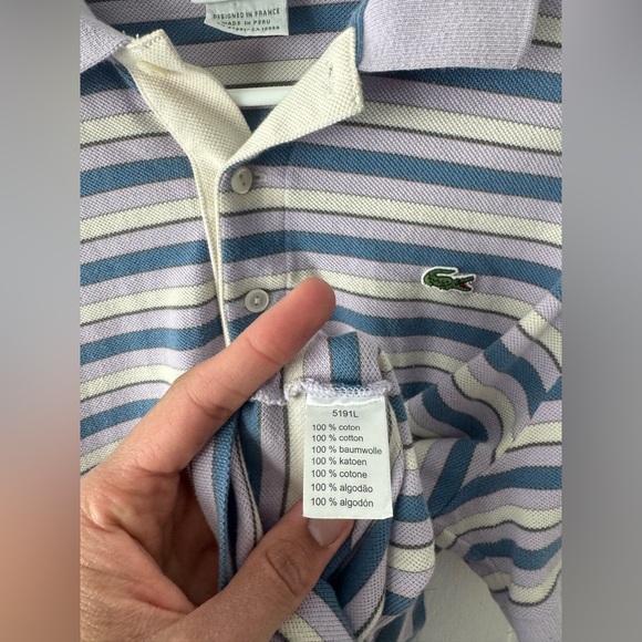 Lacoste Purple Blue White Stripes Polo Shirt L - Picture 4 of 6